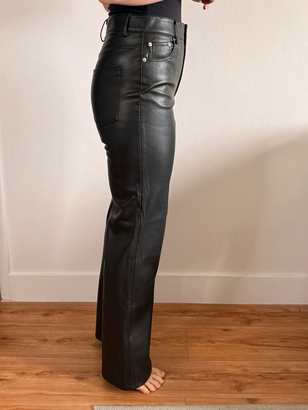 Zara Black Faux Leather Straight-Leg Trousers - Picture 3 of 4